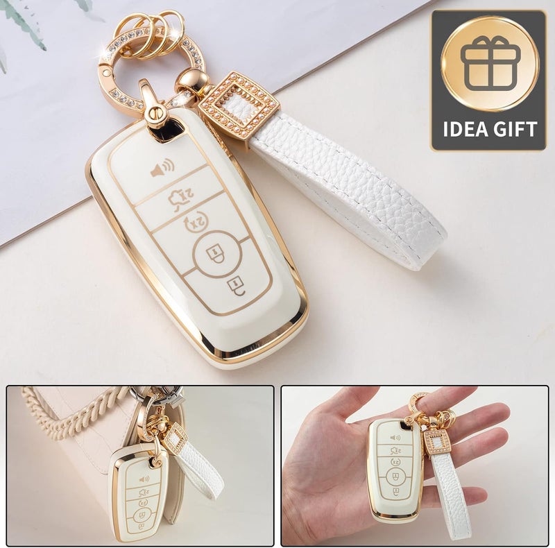 CACARLIKE for Ford Key Fob Cover with Leather Lanyard, Car Key Fob Case Compatible with Ford Edge Escape Expedition Explorer Fusion Mustang Ranger F-150 F-250 Smart Key Protector Holder - Image 5